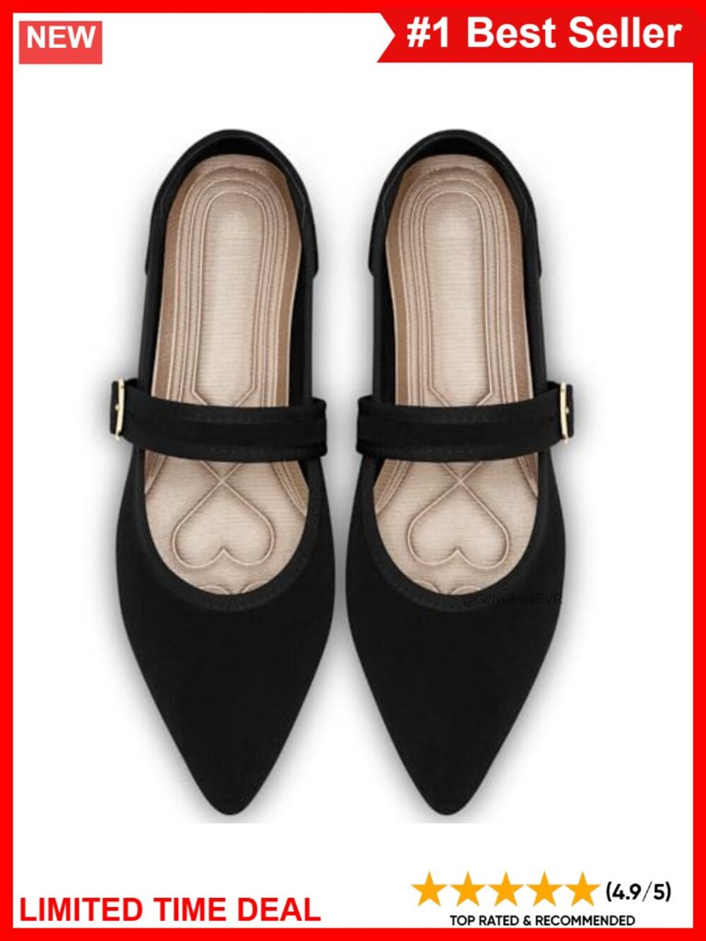 Mary Jane Ballet Flats Pointed Toe Faux Suede Memory Foam Buckle Shoes